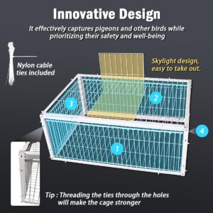 Quaocens Pigeon Traps with Four Channel One Way Entrance,Pigeon Cage with Anti-Escape Slot,Portable Easy to Assemble Outdoor Bird Cage for Rooftops Patios Gardens Balcony Farms Warehouses