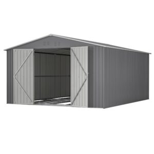 11' x 13' outdoor metal storage shed with floor frame base, galvanized steel garden shed with 4 vents, tool storage shed for backyard, patio, lawn