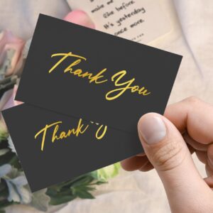 2x3.5 Inch 120-Pack Black Mini Thank You Cards with Gold Foil Text for Small Businesses, Flat, No-Fold Design - Elegant Customer Appreciation, Support Acknowledgement Cards