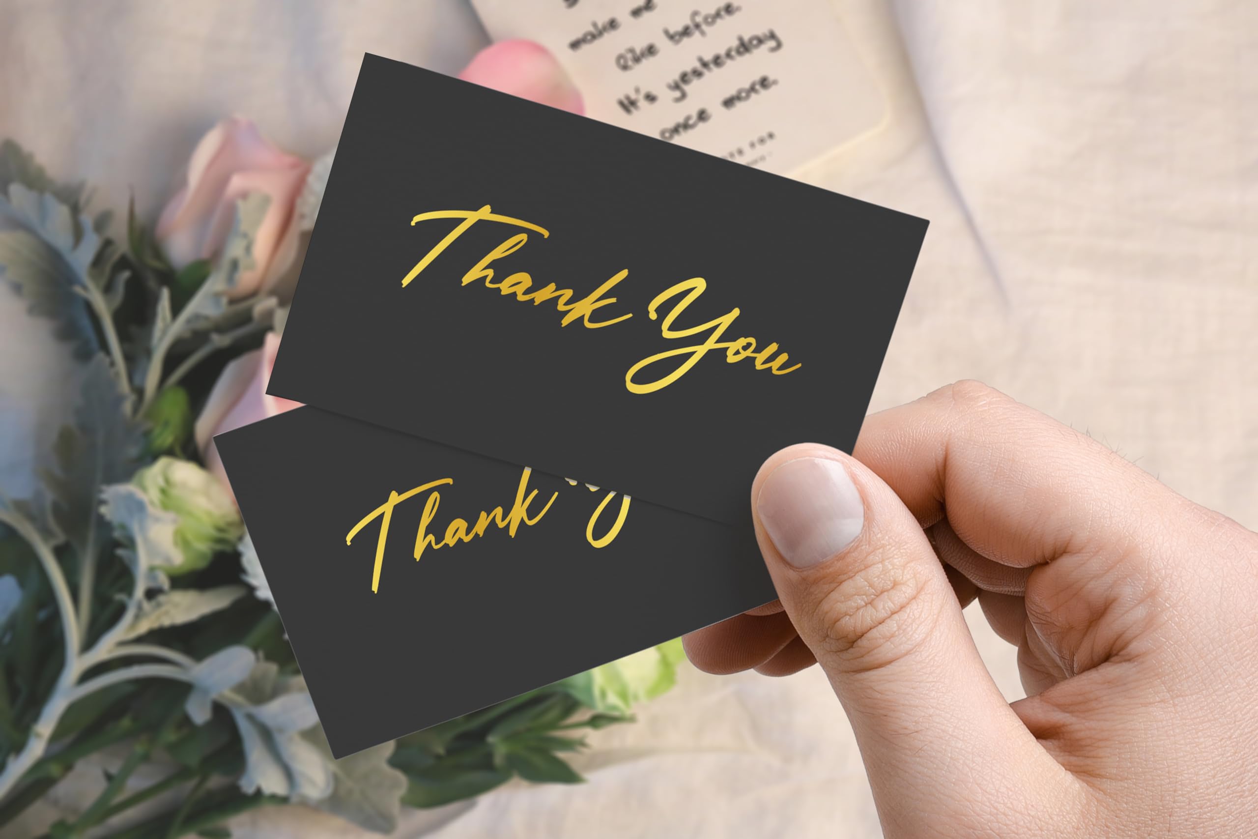 2x3.5 Inch 120-Pack Black Mini Thank You Cards with Gold Foil Text for Small Businesses, Flat, No-Fold Design - Elegant Customer Appreciation, Support Acknowledgement Cards