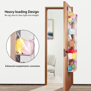 Univivi Door Hanging Yarn Storage Organizer, Knitting and Crochet Organizer Yarn Ball Storage with 5 Clear Plastic Pockets & 2 Big Metal Hooks for Knitting Needles, Crochet Hooks, Yarn Balls