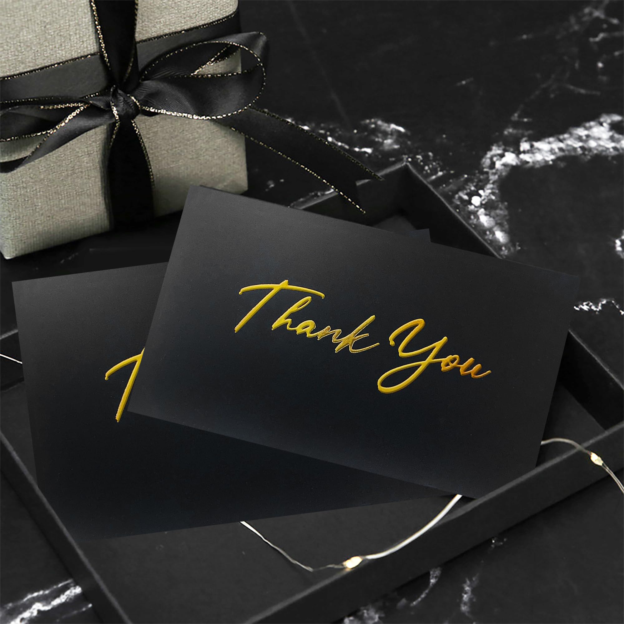 2x3.5 Inch 120-Pack Black Mini Thank You Cards with Gold Foil Text for Small Businesses, Flat, No-Fold Design - Elegant Customer Appreciation, Support Acknowledgement Cards