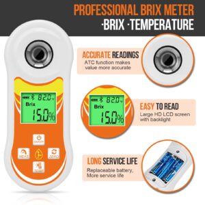 Smart Brix Refractometer, YINMIK Digital Brix (0-60%) Tester, Sugar Temperature Meter with ATC, Portable Brix Meter for Fruit, Home Wine & Beer Brewing, Coffee, Maple Syrup, Juice, Food, Vegetable