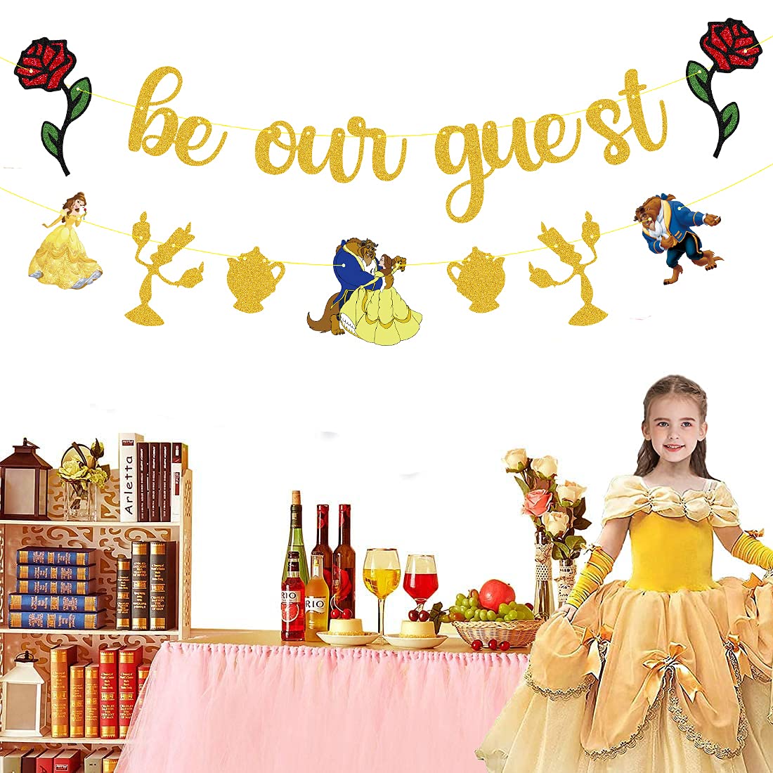 Beauty and the Beast Banner, Be Our Guest Birthday Decorations Birthday Bachelorette Engagement Bridal Shower Baby Shower Birthday Party Beauty and the Beast Banner Party Supplies