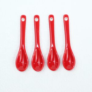 ptorizny 3.5” ceramic spoon mini coffee spoon with ceramic asian ceramic spoons for coffee tea yogurt sauce sugar salt and desserts demitasse espresso spoons (red spoon a set of 4)