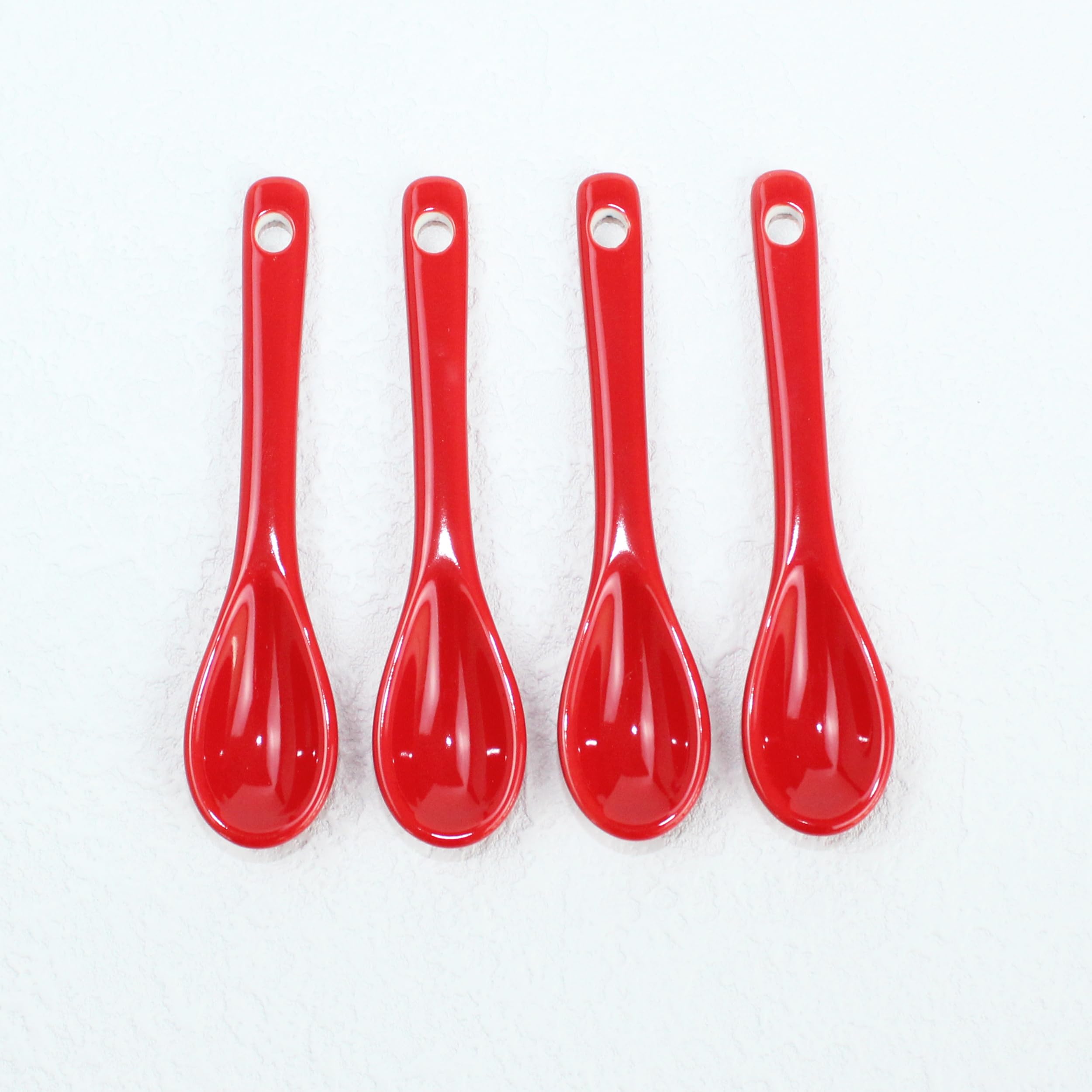 PTORIZNY 3.5” Ceramic Spoon Mini Coffee Spoon With Ceramic Asian Ceramic Spoons for Coffee Tea Yogurt Sauce Sugar Salt and Desserts Demitasse Espresso Spoons (Red spoon A set of 4)