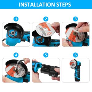 Mulcort Cordless Brush Angle Grinder Kit, 7000rpm Mini Electric Angle Grinding Tool, 2x16.8V 2000mAh Batteries and 6pcs Discs, Grinder Handheld Cutter for Metal Wood(Blue)