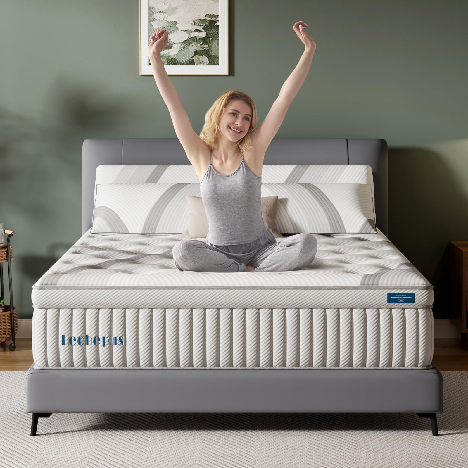 Lechepus King Mattress,14Inch Memory Foam Hybrid Mattress with 7-Zone Pocket Spring,King Size Mattress in Box, Medium Plush Mattress for Back Pain Relief,Motion Isolation,CertiPUR-US