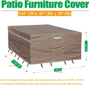 Garden Balsam Heavy Duty Waterproof Patio Furniture Covers,Fade Resistant Outdoor Table and Chair Covers Rectangular 110" Wx 83" D x 28" H Brown