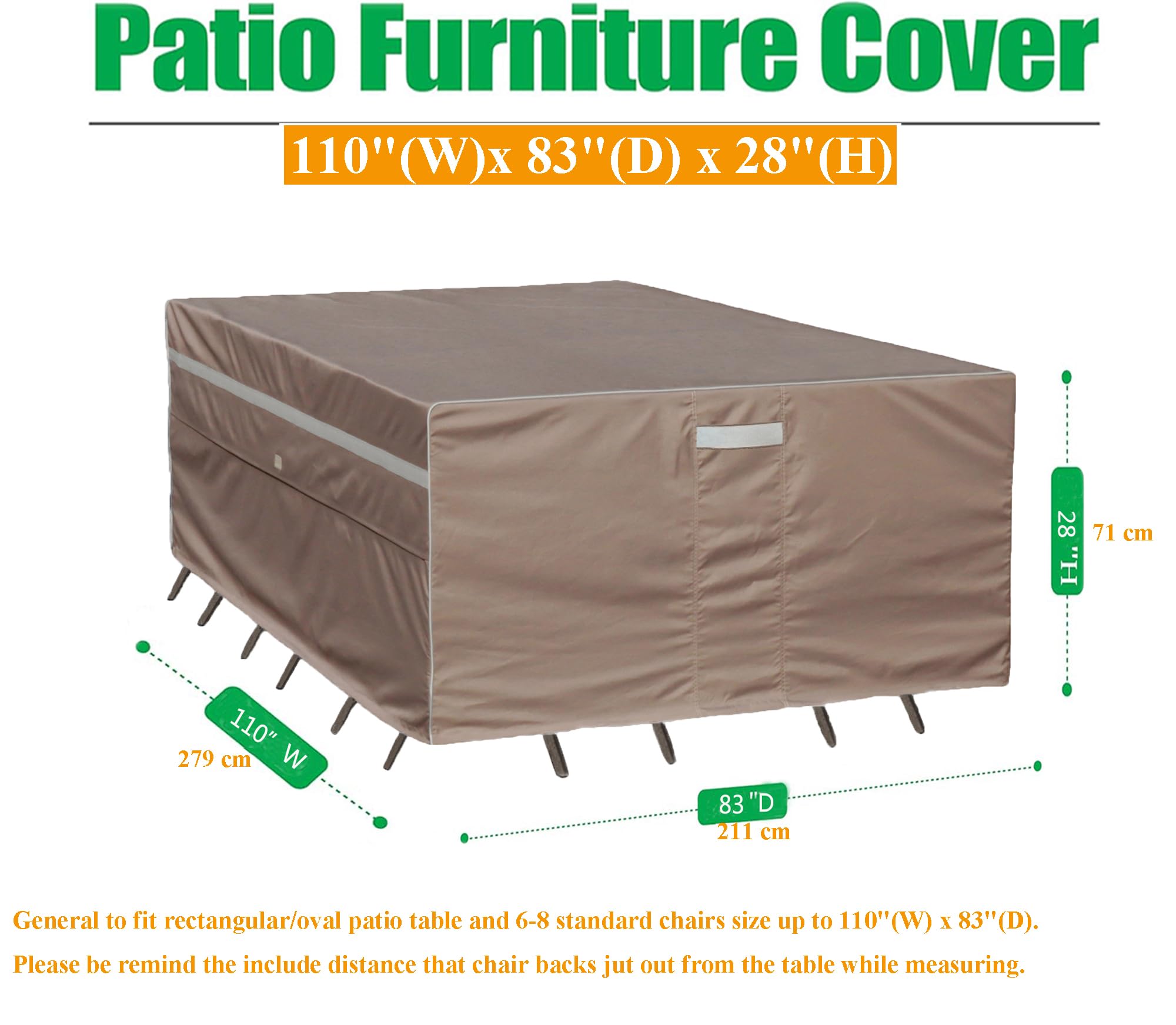 Garden Balsam Heavy Duty Waterproof Patio Furniture Covers,Fade Resistant Outdoor Table and Chair Covers Rectangular 110" Wx 83" D x 28" H Brown