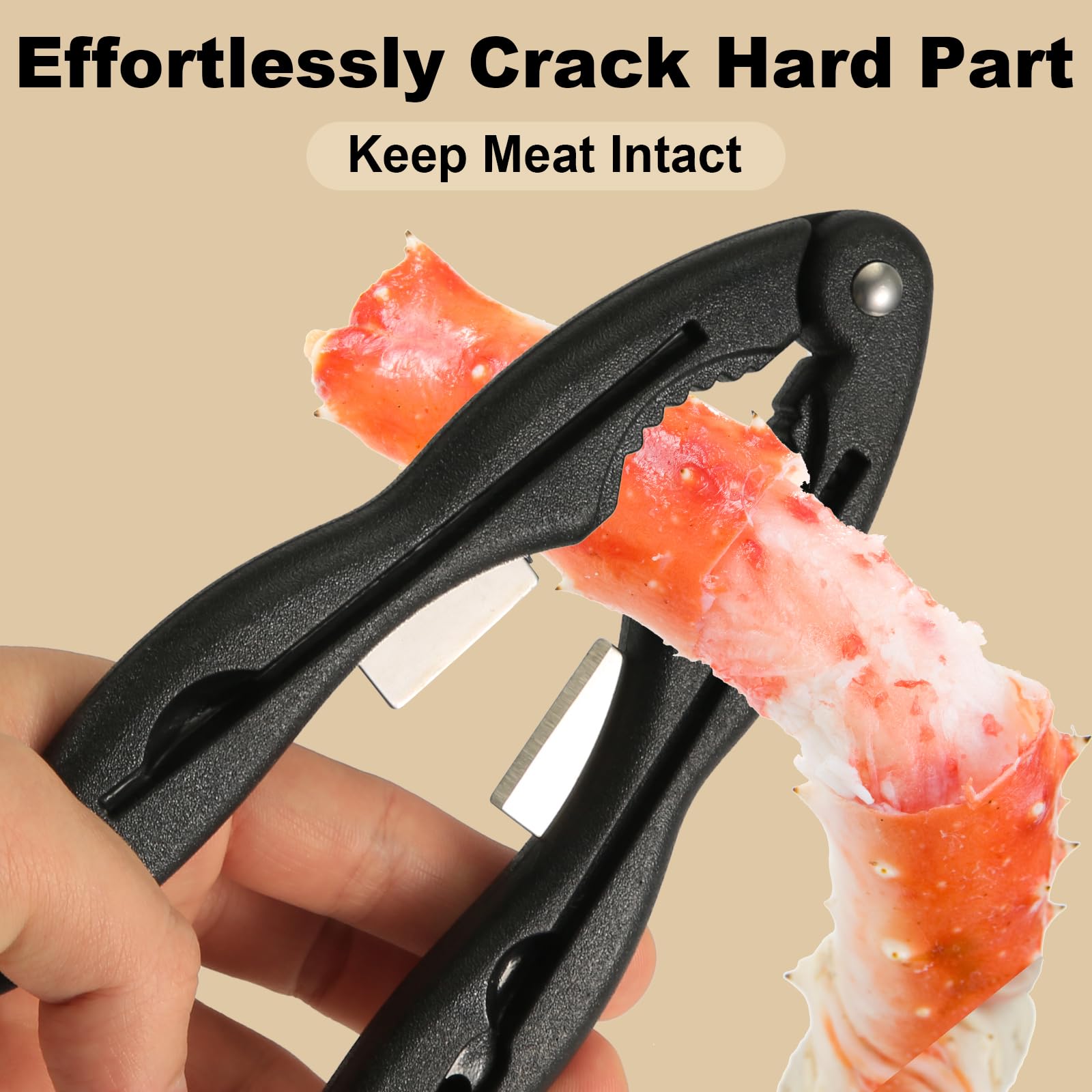 4pcs Crab Crackers and Tools, Multifunctional 3-in-1 Crab Leg Crackers Lobster Crackers Seafood Crackers and Tools with Fork/Spoon/Pick for Crab Leg Nuts Walnut Seashells (Black)