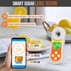 Smart Brix Refractometer, YINMIK Digital Brix (0-60%) Tester, Sugar Temperature Meter with ATC, Portable Brix Meter for Fruit, Home Wine & Beer Brewing, Coffee, Maple Syrup, Juice, Food, Vegetable