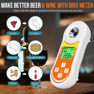 Smart Brix Refractometer, YINMIK Digital Brix (0-60%) Tester, Sugar Temperature Meter with ATC, Portable Brix Meter for Fruit, Home Wine & Beer Brewing, Coffee, Maple Syrup, Juice, Food, Vegetable