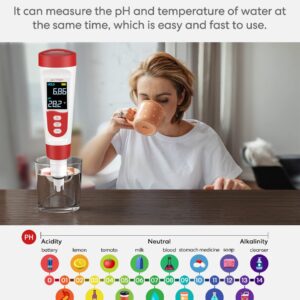 meross PH Meter, Digital PH Meter for Water Hydroponics with ATC, IP67 PH/Temp 2 in 1 Tester Pen with 0-14 PH Measurement Range, 0.01PH High Accuracy Mini Pen for Pool, Drinking Water