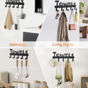 DECLUTTR Towel Racks for Bathroom Wall Mount, Waterproof Towel Holder Towel Hanger with 5 Hooks for Hanging Heavy Duty, Black Wall Mounted Pool Towel Rack