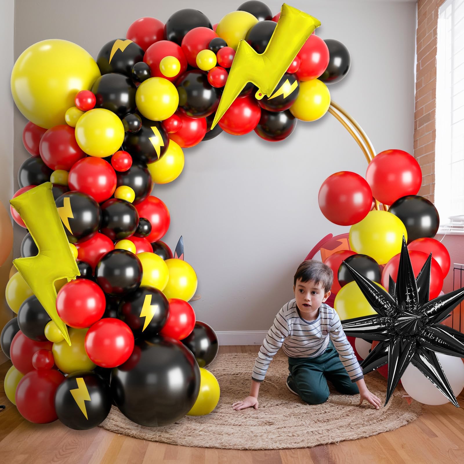 Red Black Yellow Balloon Garland Arch Kit,Cartoon Game Birthday Party Decorations,Cartoon Theme Latex Balloon Arch For Cartoon Ball Baby Shower Birthday Party Supplies