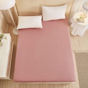 Twin Fitted Sheet Only,100% Cotton Blush Pink Bottom Sheet with 15" Deep Pocket,Comfortable and Breathable Mattress Cover for Girls Women