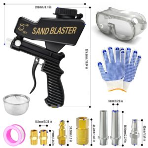 TAILONZ PNEUMATIC Black Portable Air Sand Blaster Gun Kit for Air Compressor Remove Paint, Rust, Stains, and Grime from Metal and Wood Surfaces