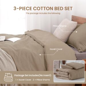 VALUXE Duvet Cover Set Queen Size 100% Cotton,Khaki Waffle Weave Soft and Breathable 3 PCs Bedding Set (1 Duvet Cover and 2 Pillow Sham)