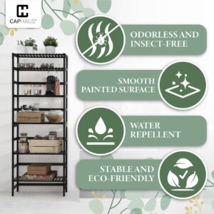 CAPHAUS 6-Tier Bamboo Shelf, Bamboo Open Storage Bookcase with Adjustable Layer, Freestanding Plant Display Stand, Multifunctional Storage Rack Stand for Bathroom, Bedroom, Kitchen, White