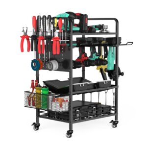 imaycc power tool organizer garage storage 6 drill tool holder rack rolling tool cart on wheels 3 tier heavy duty metal shelving for drill workshop garage organization gift for men dad