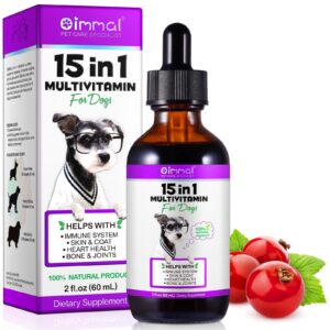 15 in 1 dog multivitamin drops, dog multivitamin liquid supplements with glucosamine & probiotics, dog vitamins for heart health, bones, joint, skin & coat, bladder, immune system support