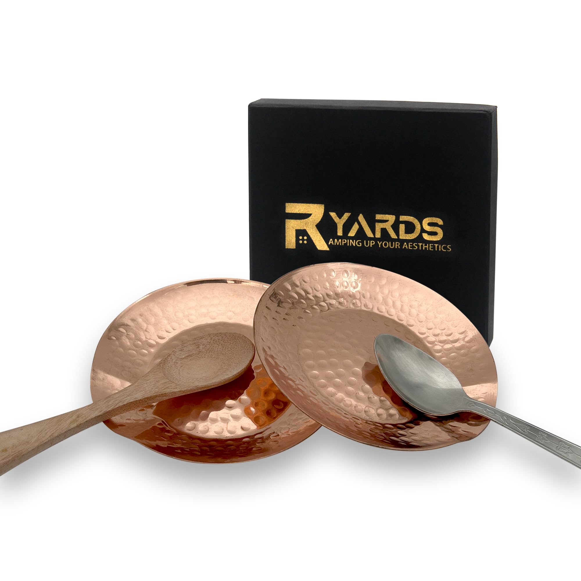 RYARDS Copper Spoon Rest for Stove Top - Pack of 2 Hammered Copper Utensil Holder & Kitchen Accessories - Farmhouse Rustic Utensil Holder for Countertop - Act as Coffee Bean Tray, Jewelry Dish