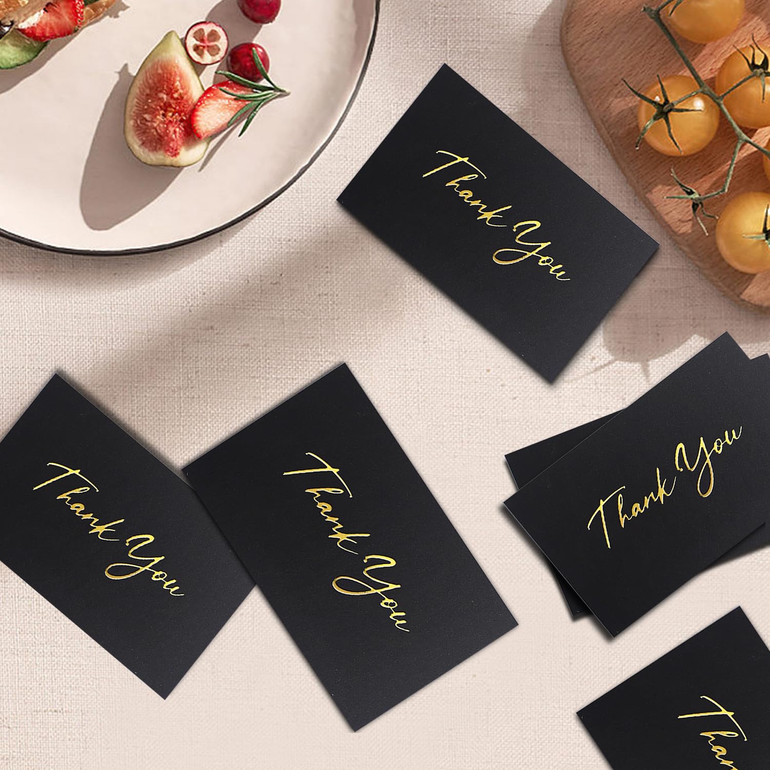 2x3.5 Inch 120-Pack Black Mini Thank You Cards with Gold Foil Text for Small Businesses, Flat, No-Fold Design - Elegant Customer Appreciation, Support Acknowledgement Cards