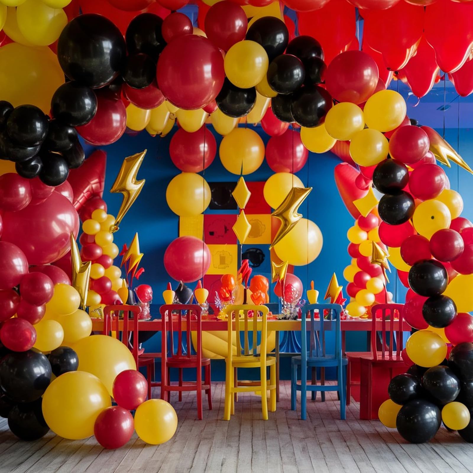 Red Black Yellow Balloon Garland Arch Kit,Cartoon Game Birthday Party Decorations,Cartoon Theme Latex Balloon Arch For Cartoon Ball Baby Shower Birthday Party Supplies