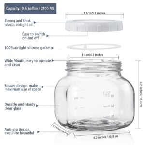 Folinstall 81 Oz/0.6 Gallon Airtight Glass Jar with Lids, Wide Mouth Half Gallon Mason Jar for Pickle, Cookie, Kombucha, Flour, Sugar. Set of 2 Large Pickle Jar with 2 Scale Marks