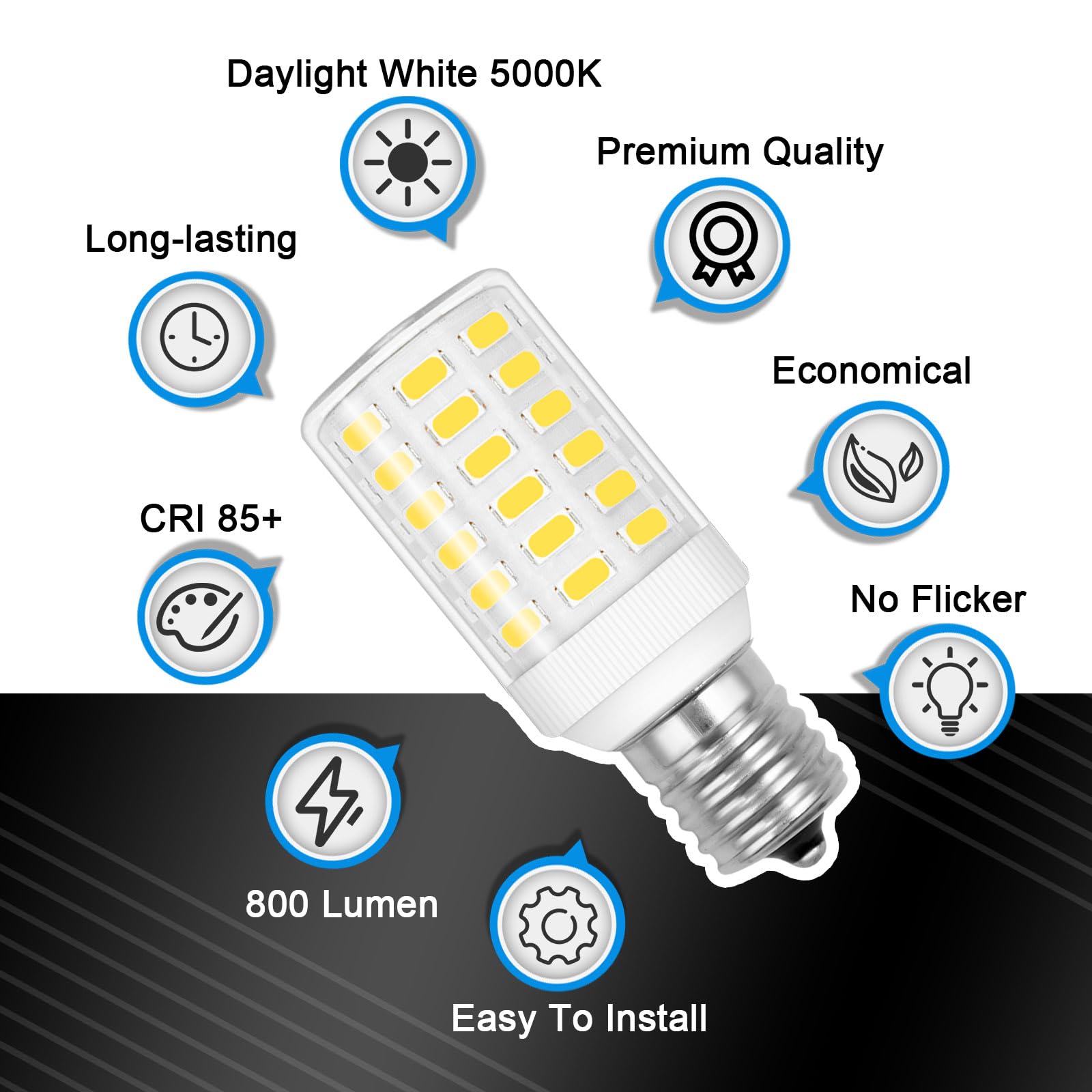 Freezer Light Bulb Replacement Kei D28a Kel 2811 E17 Led Bulb Intermediate Base Light Bulbs Kei D28x Kel 2816x Refrigerator Bulb Fridge Light Bulb 100-265V White 800LM (Pack of 1)