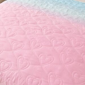 Pink Quilt Set Queen Ombre Blue Pink Mint Quilt Sets Kids Girls Bedding Set 3PCs Summer Reversible Lightweight Microfiber Bedspread Coverlet Sets for All Season (96''x90'')