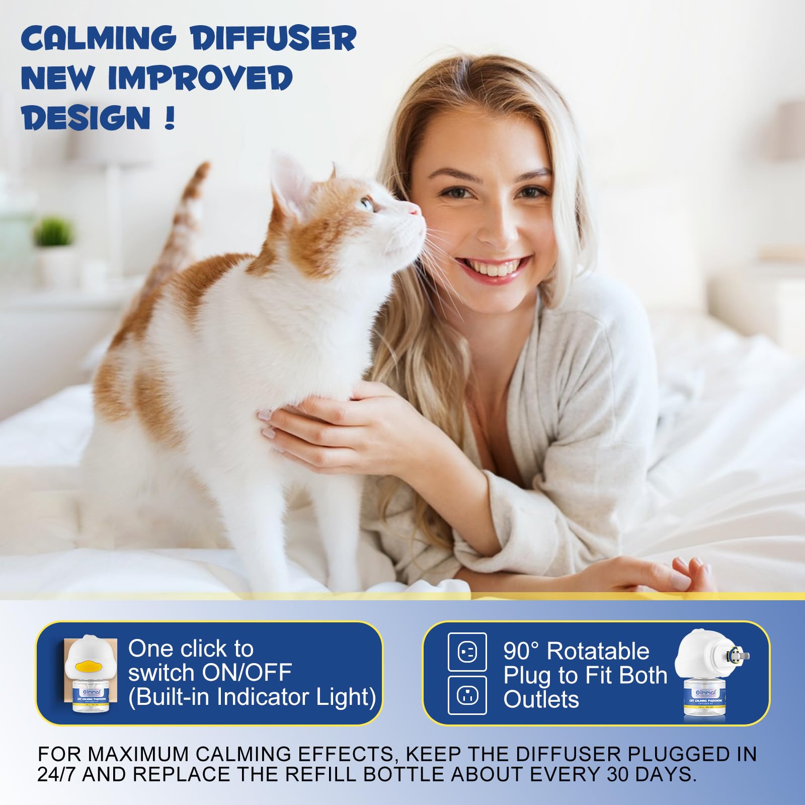 Calming Diffuser for Cats, Cat Calming Plug Diffuser - Cat Calming Pheromone Starter Kit Helps Ruduce Anxious, Anti-Stress & Comforts Cats, Pet Supplies Plug In Diffuser for Cats Anxiety Relief - 48ml