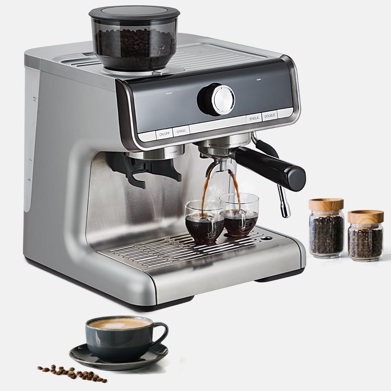 CuisinAid Espresso Machine, 20 Bar Espresso Maker With Grinder, Milk Frother, Steam Wand, Coffee Maker With 2.8L Removable Water Tank For Home Capuchinos, Latte, Gift