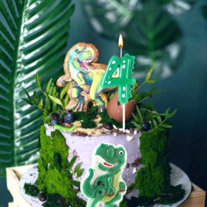 Birthday Number Candles, 5.51 Inch Cute Dinosaur Number Candle Happy Birthday Cake Toppers Decorations for Boys Girls Kids Adults Dino Theme Party Anniversary Celebration Supplies (Number 4)