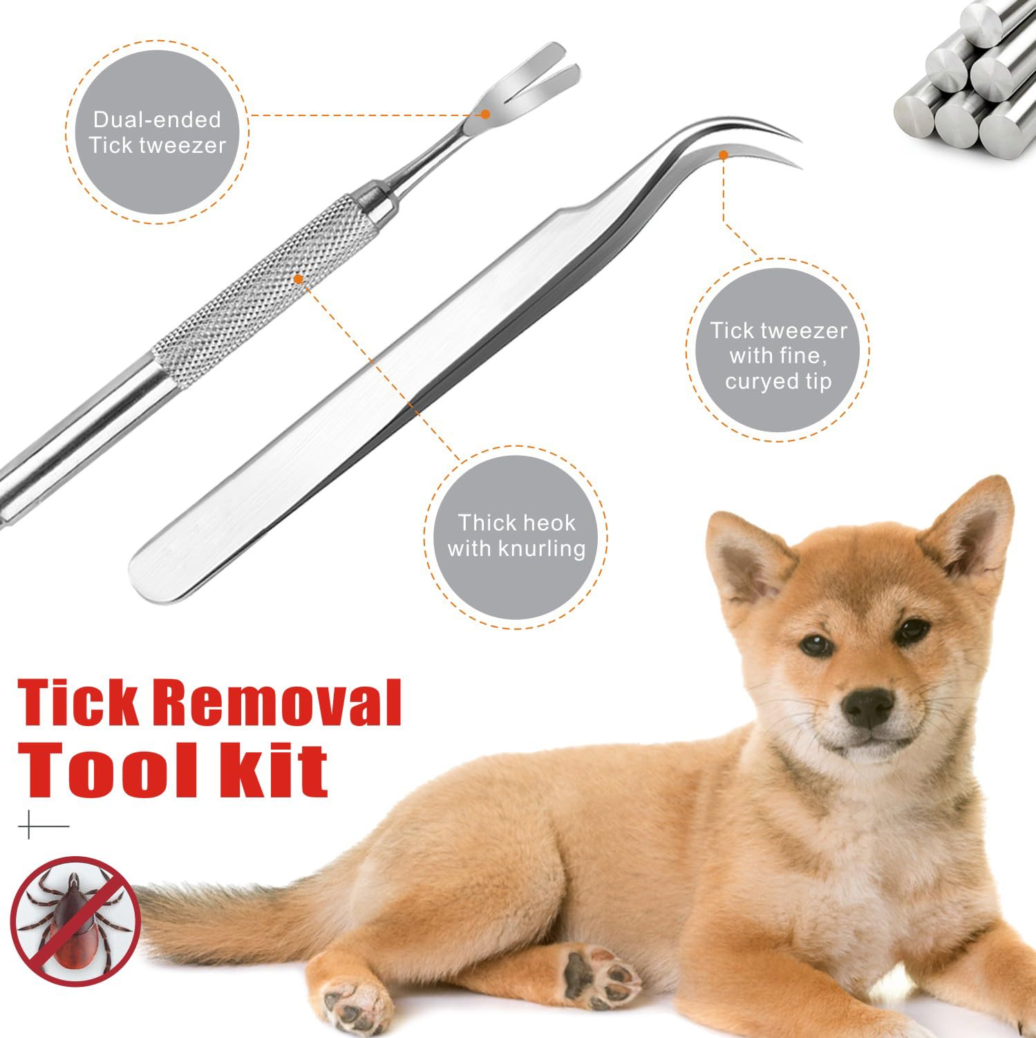 Mrcopetal Tick Remover Tool Kit, Stainless Steel Tick Tweezers + Remover Tick Key, 4 Pack Quick & Safe Tick Twister Removal Tools for Dogs Cats Humans