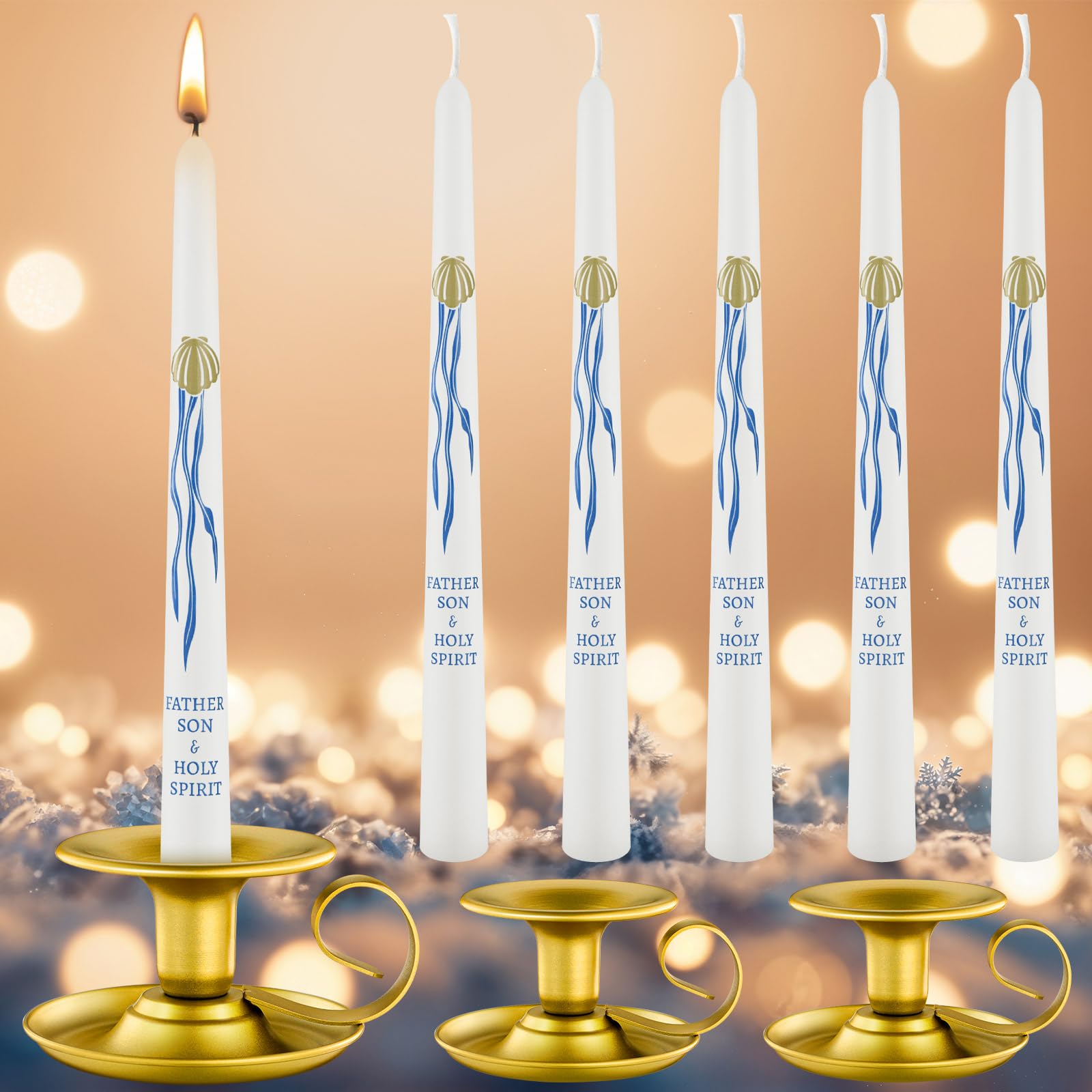 Conelist 6 Baptism Candle 2 Candle Holder Velas para Bautizo Catholic Baptism Gifts Religious Baptismal Taper Candle Baptism Baby Shower Favors Holy Communion Christening Favors