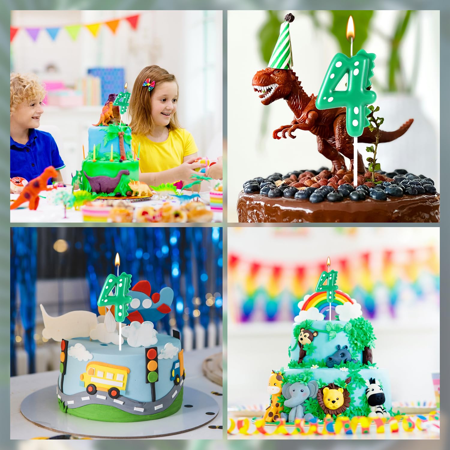 Birthday Number Candles, 5.51 Inch Cute Dinosaur Number Candle Happy Birthday Cake Toppers Decorations for Boys Girls Kids Adults Dino Theme Party Anniversary Celebration Supplies (Number 4)