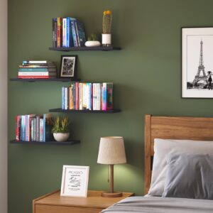 Fixwal Floating Shelves for Wall, 4 Sets Wall Shelves Farmhouse Wood Wall Shelf Wall Mounted Floating Shelves for Bedroom Decor, Bathroom Storage, Book Shelf for Wall - Black