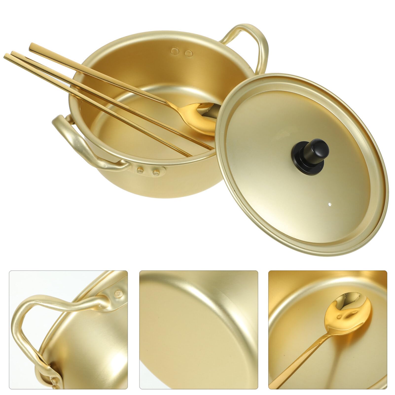 1 Set Instant Noodle Pot Korean Ramen Noodles Non Japanese Spoon Everyday Pan Hot Pot Korean Noodles Clay Cooking Double Korean Ramen Cookware Container Jumpsuit Household Aluminum