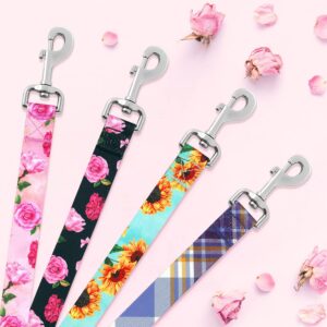 DQGHQME Dog Collar and Leash Set Girls 5ft/Foot Pink Dog Leash and Collar Adjustable Dog Harness and Leash Set Puppy Collars with Beautiful Floral Bow Tie for Small Medium Large Female Dogs,Rose Pink