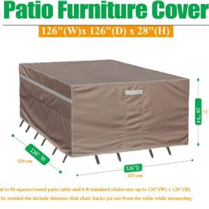 Garden Balsam Heavy Duty Waterproof Patio Furniture Covers,Fade Resistant Outdoor Table and Chair Covers Large Square 126"Wx 126"D x 28"H Brown