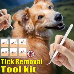 Mrcopetal Tick Remover Tool Kit, Stainless Steel Tick Tweezers + Remover Tick Key, 4 Pack Quick & Safe Tick Twister Removal Tools for Dogs Cats Humans