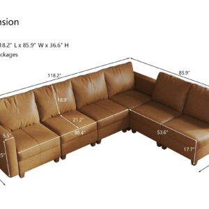 EASE MOOSE Modular Sleeper Sofa Bed Sectional Couch with Storage, Faux Leather Modular Couch Sectional Sofa, Brown