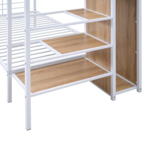 Harper & Bright Designs Twin Over Twin Bunk Beds with Storage Stairs & Wardrobe, Heavy Duty Metal Bunk Bed Frame with Guardrail for Kids, Teens, Adults, No Box Spring Needed, White