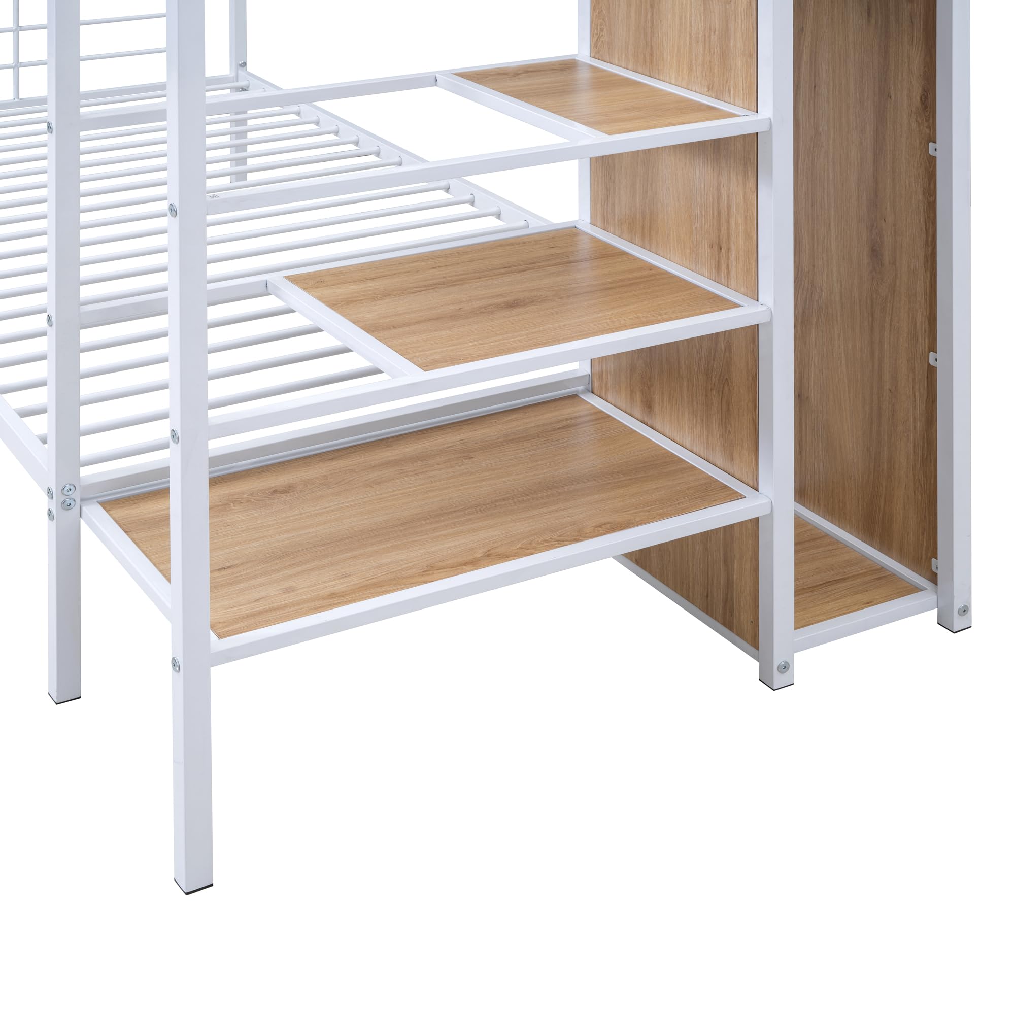 Harper & Bright Designs Twin Over Twin Bunk Beds with Storage Stairs & Wardrobe, Heavy Duty Metal Bunk Bed Frame with Guardrail for Kids, Teens, Adults, No Box Spring Needed, White