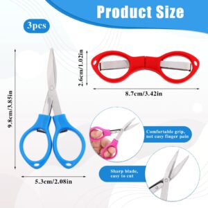 3 PCS Small Folding Scissors Portable Paper Cutter Scissors Fabric Keychain Scissors Stainless Steel Travel Scissors Safety Retractable Glasses-Shaped Mini Shear for Embroidery Crafts Cutting Sewing