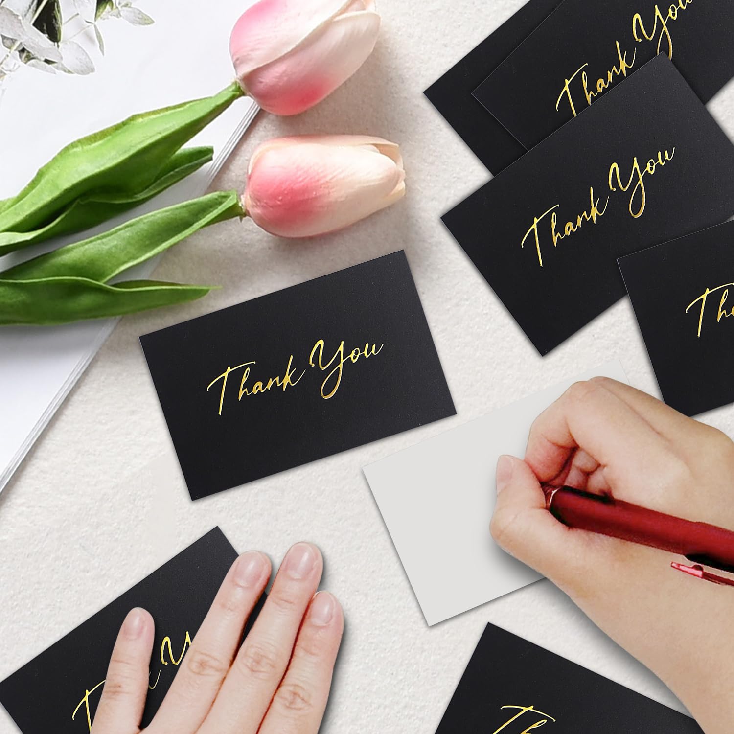 2x3.5 Inch 120-Pack Black Mini Thank You Cards with Gold Foil Text for Small Businesses, Flat, No-Fold Design - Elegant Customer Appreciation, Support Acknowledgement Cards