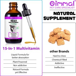 15 in 1 Dog Multivitamin Drops, Dog Multivitamin Liquid Supplements with Glucosamine & Probiotics, Dog Vitamins for Heart Health, Bones, Joint, Skin & Coat, Bladder, Immune System Support