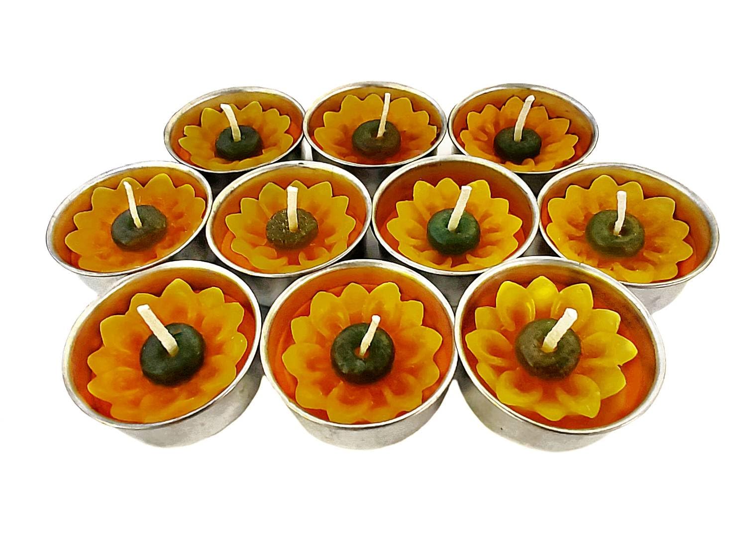 HukDok Flower Shape Tealight Candles for Birthday Party Home Décor Spa Wedding Anniversary Valentine's Day Mother's Day Celebration Baby Shower Decoration. (Sunflower)